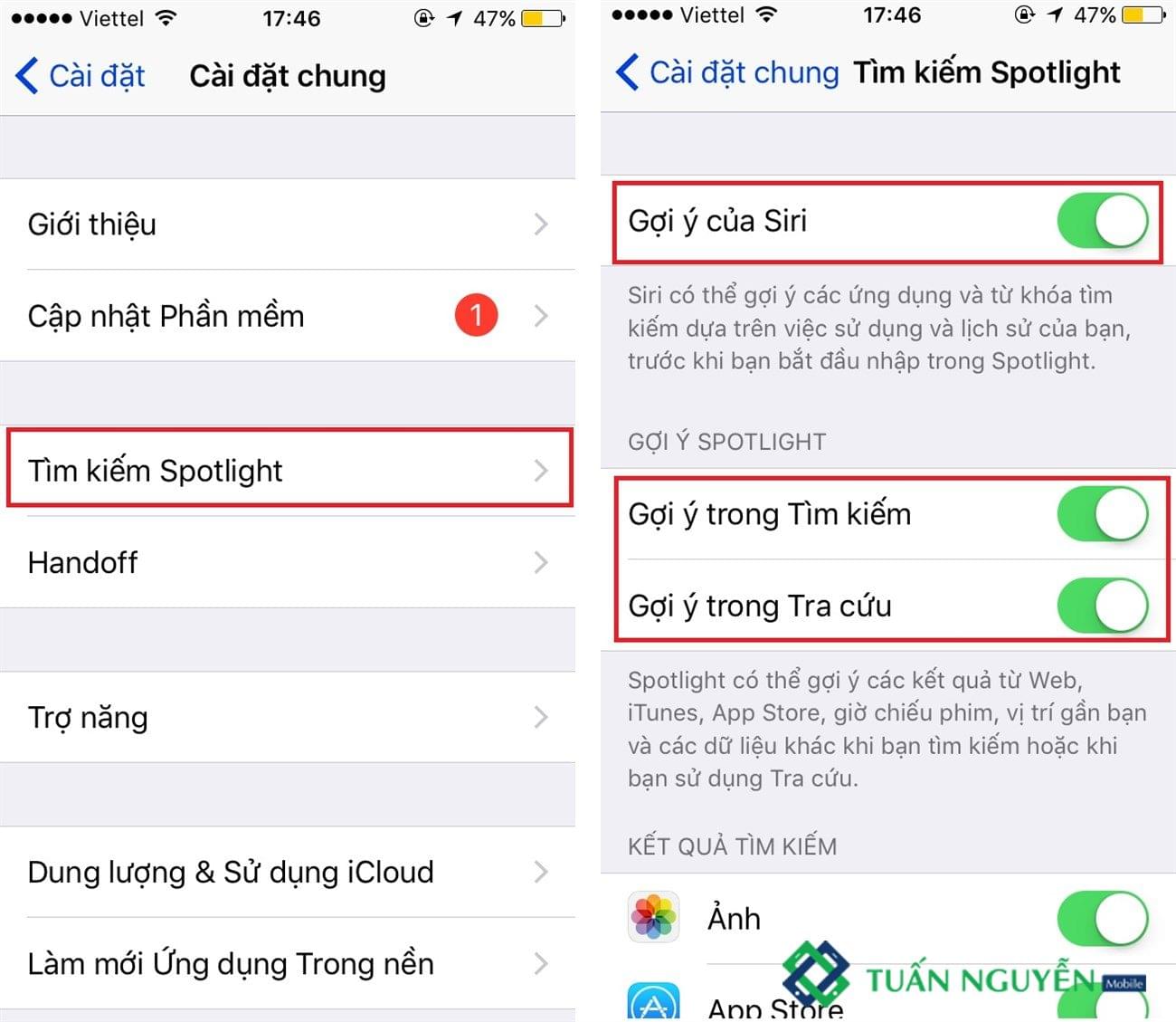 Tắt tìm kiếm Spotlight