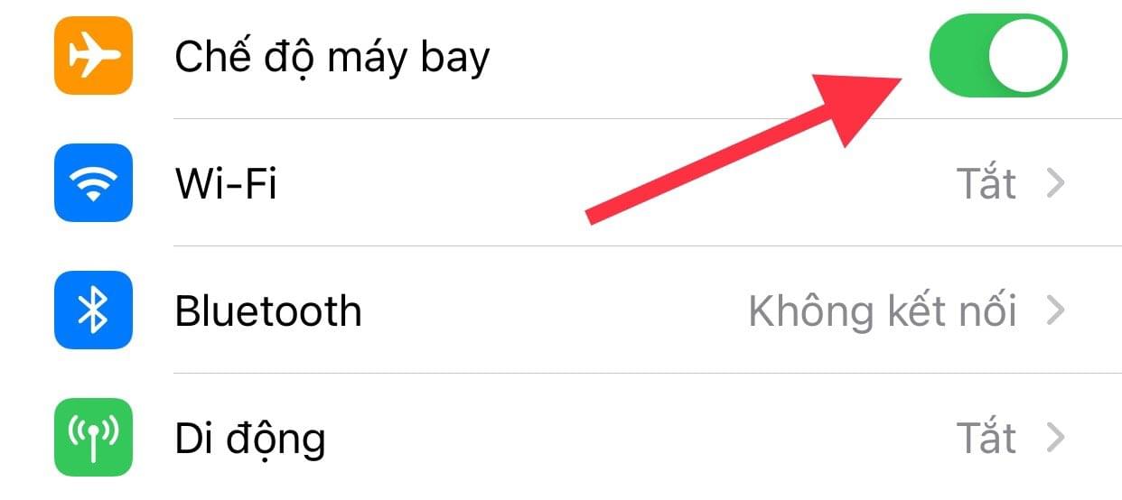Bật và tắt Chế độ trên máy bay