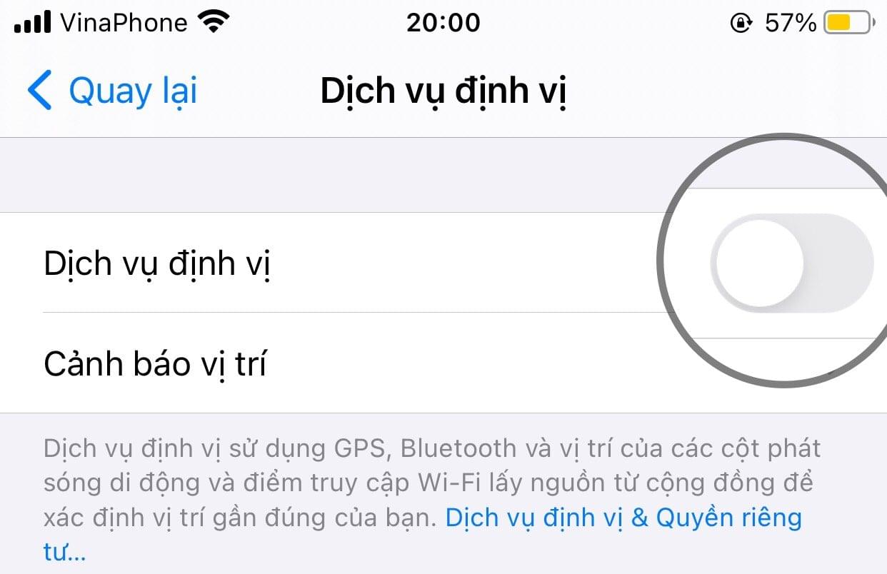 Tắt Dịch vụ Vị trí