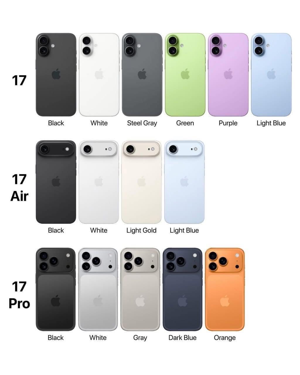 Bảng màu iPhone 17 series