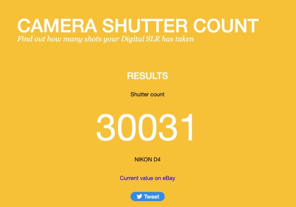 Hình ảnh check tại công cụ camerashuttercount.com