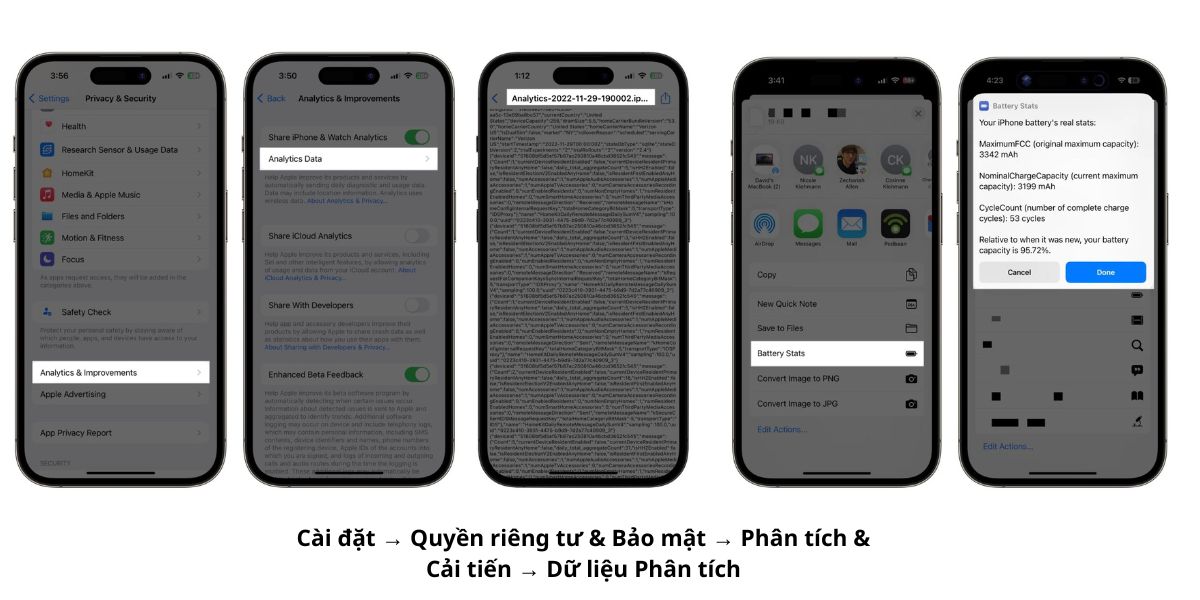 Dùng Shortcut "Battery Stats" để xem số lần sạc