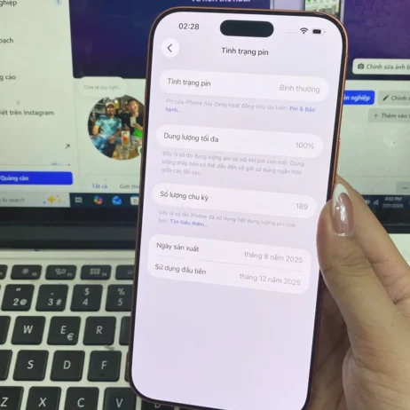 iPhone 17 Pro Max 1TB màu Cam tình trạng pin 100% 189 chu kỳ