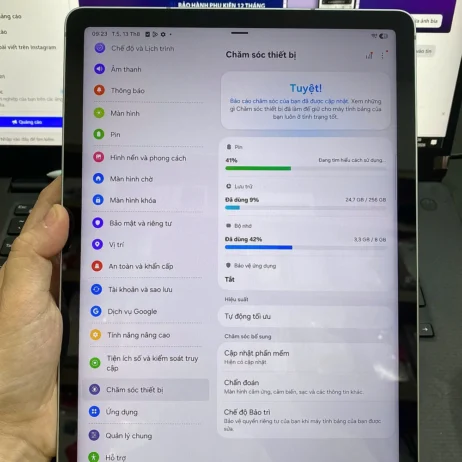 samsung-tab-s9-fe-xanh-cu-cau-hinh-8-256gb Samsung Galaxy Tab S9 FE cũ cấu hình RAM 8GB 256GB