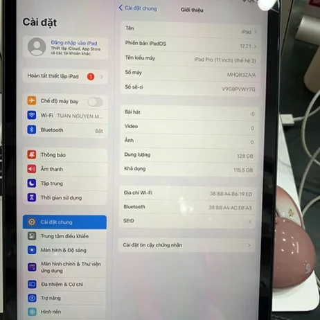 ipad-pro-11-inch-the-he-3-m1-128gb-wifi-xam-thong-tin-may iPad Pro 11 inch thế hệ 3 M1 128GB thông tin máy trong cài đặt
