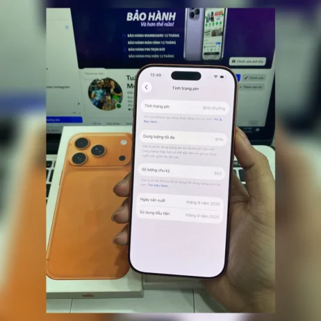 iphone-17-pro-256gb-cam-tinh-trang-pin iPhone 17 Pro 256GB Cam Cosmic Orange tình trạng pin 91 phần trăm 552 chu kỳ