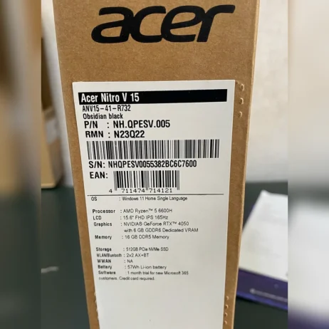 Laptop Acer Nitro V15 ANV15-41 tem box cấu hình R5 6600H RTX 4050