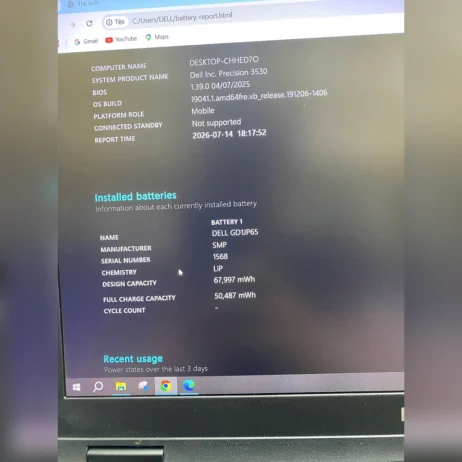 Laptop Dell Precision 3530 tình trạng pin battery report